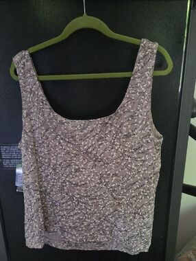 Alex Evenings Taupe Printed Scoop Neck Tank